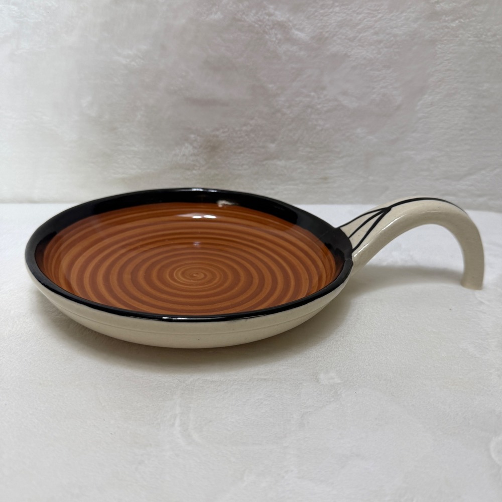 VTG Studio Pottery Ceramic‎ Skillet Design Serving Dish Brown Swirl MCM Style